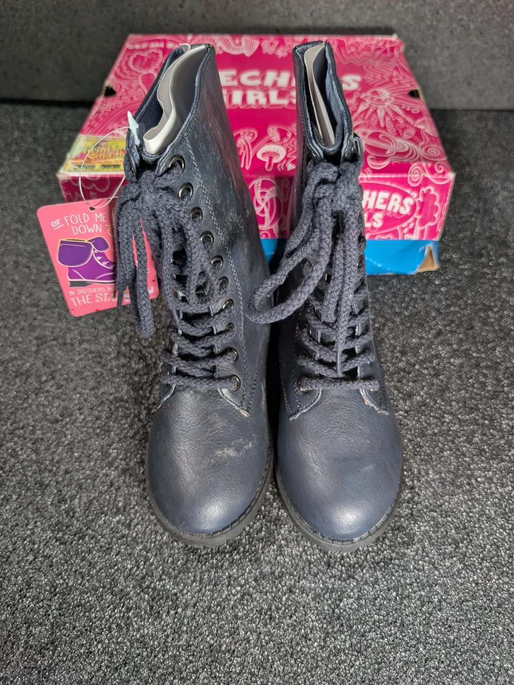 Skechers Girls Navy Lace-Up Combat Boots